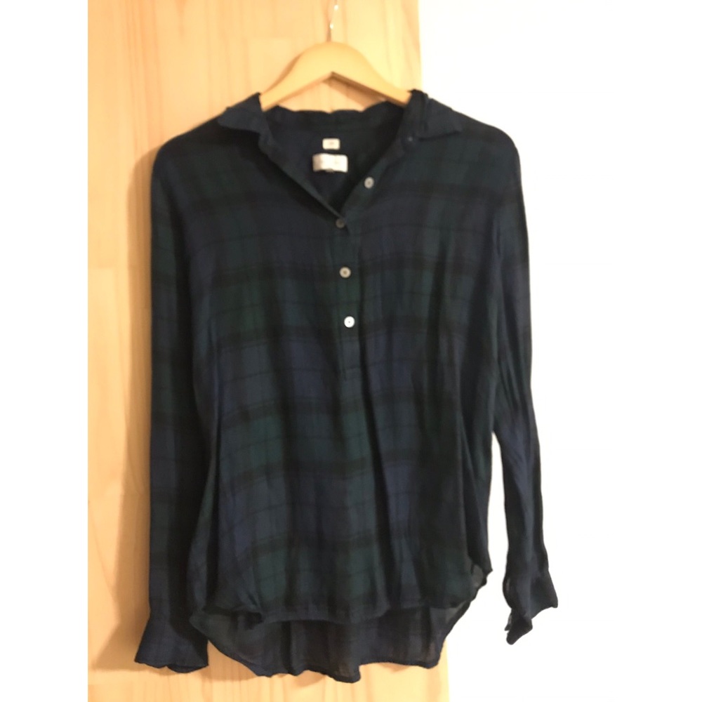Lightweight Quarter-Button Plaid Blouse